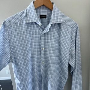 Men's Zegna button down - custom tailored and light weight plaid shirt - Size M